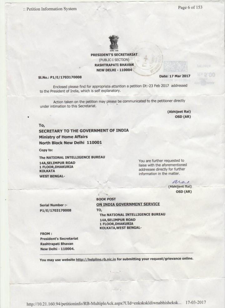 President of India Letter