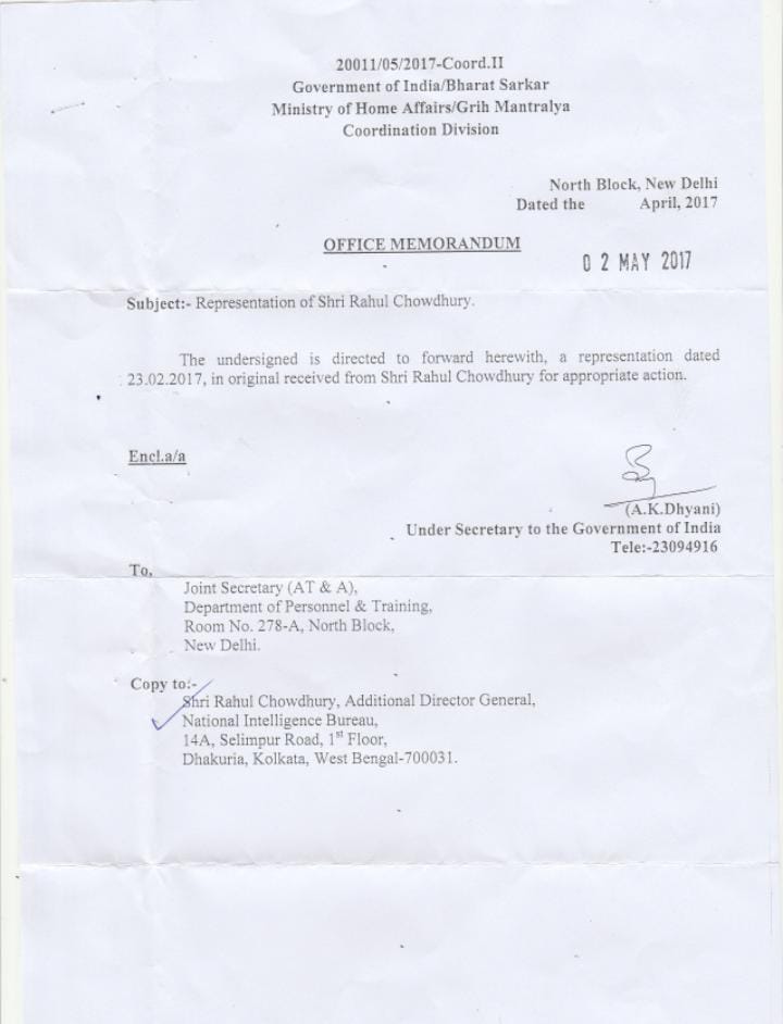 Ministry of Home affairs Letter